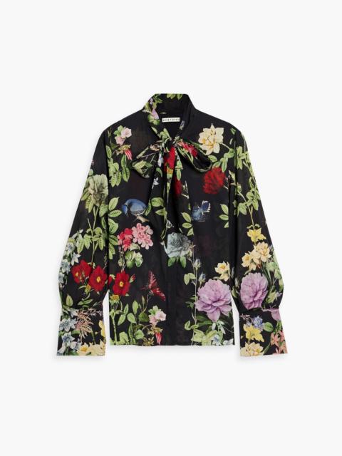 Alice + Olivia Pussy-bow floral-print cotton top