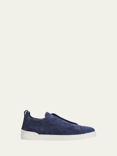 ZEGNA Men's Triple Stitch Suede Low Top Slip-On Sneakers