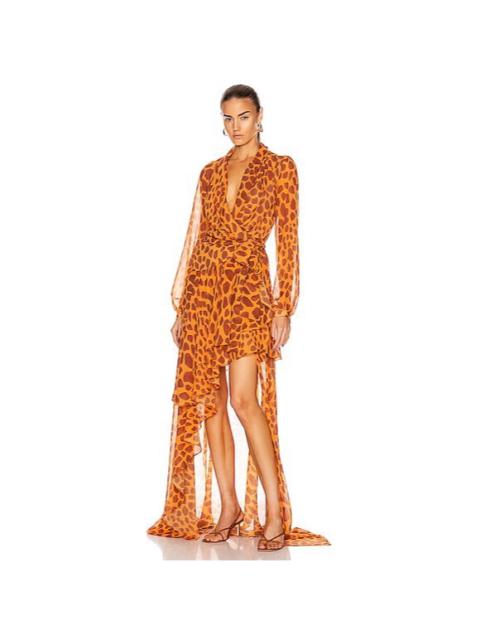 PatBo Margot Giraffe Print Ruffled Printed Chiffon Wrap Maxi Dress - Orange