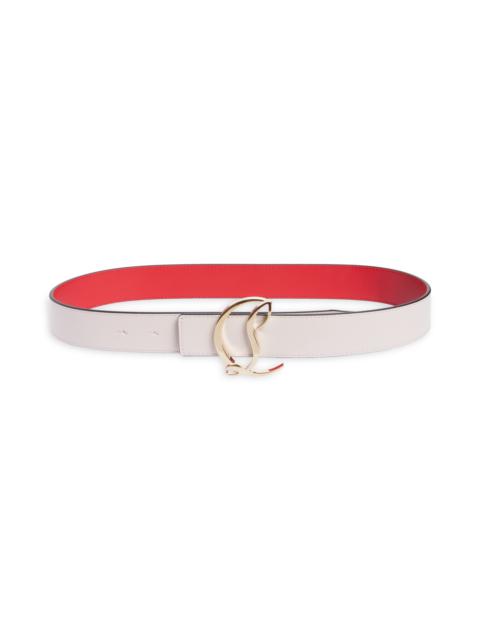 Christian Louboutin Christian Louboutin Logo Buckle Leather Belt in Leche/Gold at Nordstrom