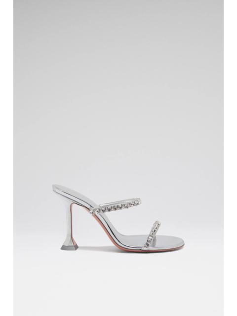 Amina Muaddi GIGI SLIPPER 95 SILVER MIRROR AND WHITE CRYSTALS
