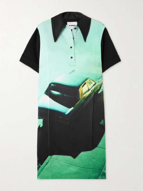 Printed satin midi dress Green