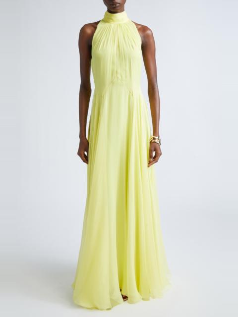 Givenchy Givenchy Bow Back Pleated Silk Chiffon Gown in Acid Yellow at Nordstrom