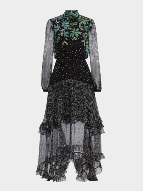 SALONI Jolie-C Floral Silk Tiered-Ruffle Midi Dress