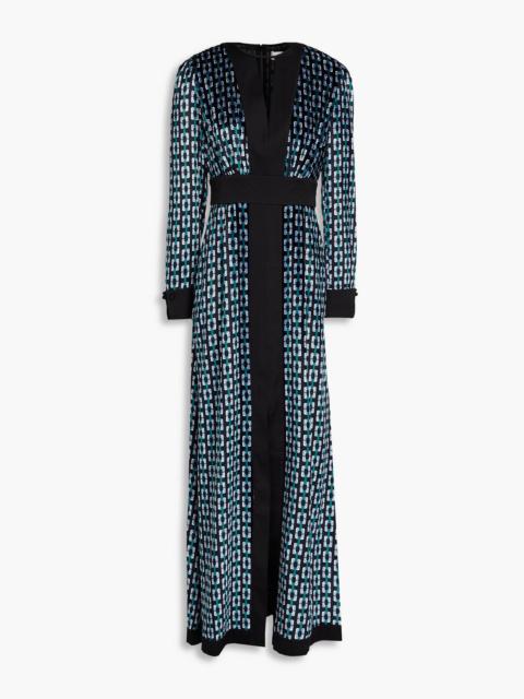 DIANE VON FURSTENBERG Libby satin-trimmed printed velvet maxi dress