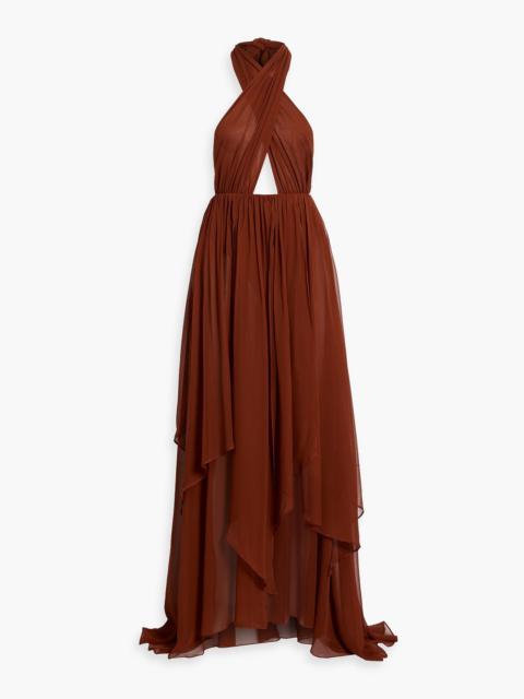 RETROFÊTE Ina cutout silk-chiffon halterneck maxi dress