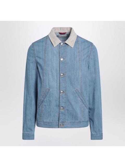 Brunello Cucinelli Brunello Cucinelli Blue Denim Jacket With Suede Collar Men