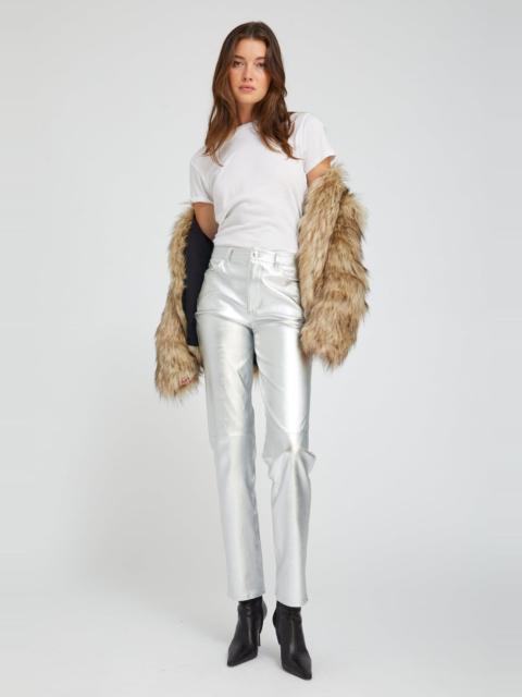 SPRWMN METALLIC SILVER LEATHER 5 POCKET SLIM STRAIGHT