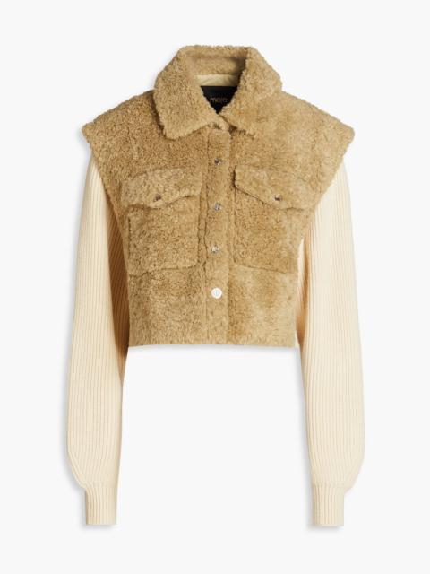 maje Knit-paneled faux fur jacket