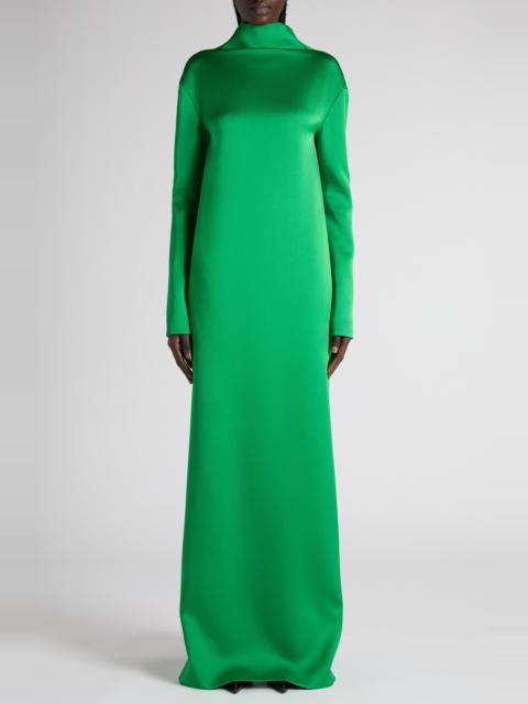 TOM FORD TOM FORD Long Sleeve Shiny Crepe Column Gown in Bright Green at Nordstrom