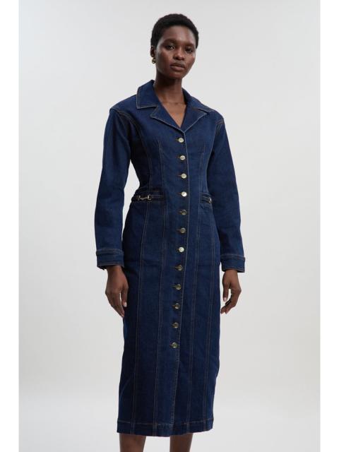 KAREN MILLEN Denim Collared Pencil Midi Dress