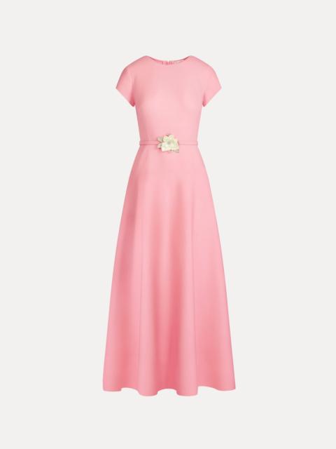 Oscar de la Renta FLORAL BELT SHORT SLEEVE DRESS