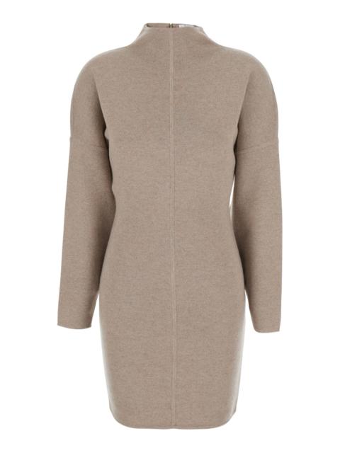 Max Mara Max Mara Women 'Racconto' Beige Dress With High Neck And Zip Closure At The Back In Wool And Cashmer