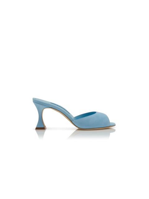 Manolo Blahnik Light Blue Suede Open Toe Mules
