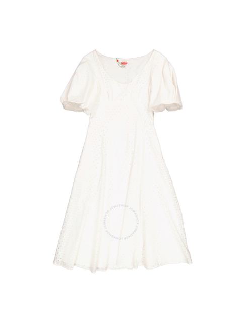 KENZO Kenzo Ladies Off White Broderie Anglais Embroidered Midi Dress