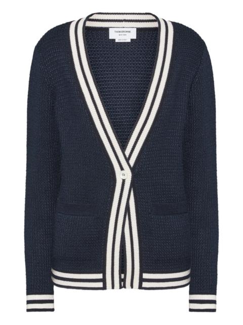Thom Browne Tuck Stitch Silk Cashmere & Wool V Neck Cardigan Women