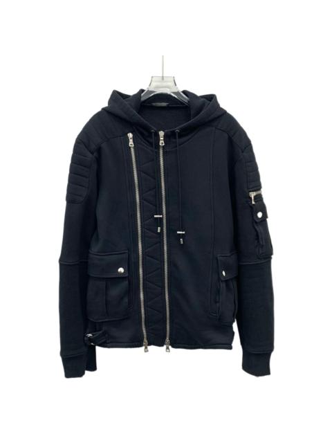 Balmain Balmain Cotton Hooded Zip Long Sleeve Sweatshirt Jacket Black