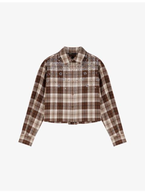 maje Checked Rhinestone-Embellished Cotton-Blend Shirt