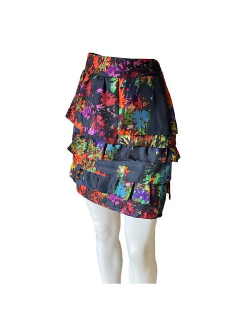 Other Designers Anthropologie Leifsdottir Alegrias Tiered Silk Skirt Miniskirt Orange Teal 6 M