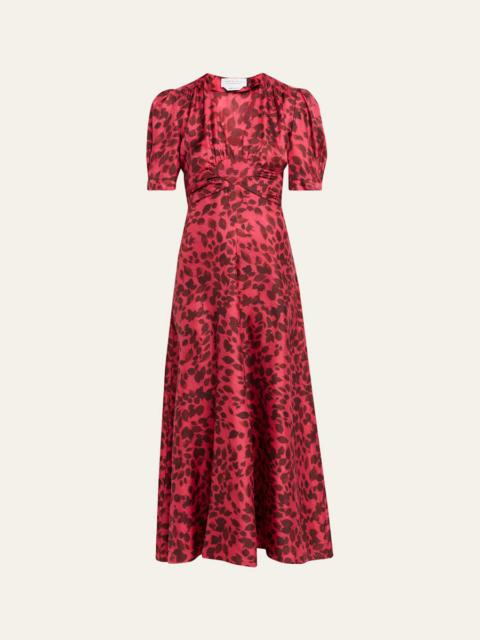 GABRIELA HEARST Larkin Printed Satin Puff-Sleeve Midi Dress