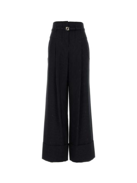 FENDI Embroidered Wool Blend Wide-leg Pant