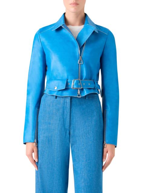 AKRIS Akris Avril Lambskin Leather Biker Jacket in Twilight at Nordstrom