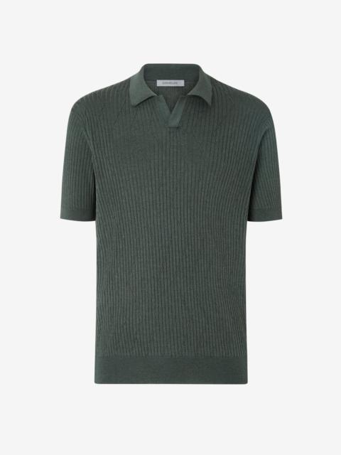 CORNELIANI Green buttonless silk and organic cotton polo shirt