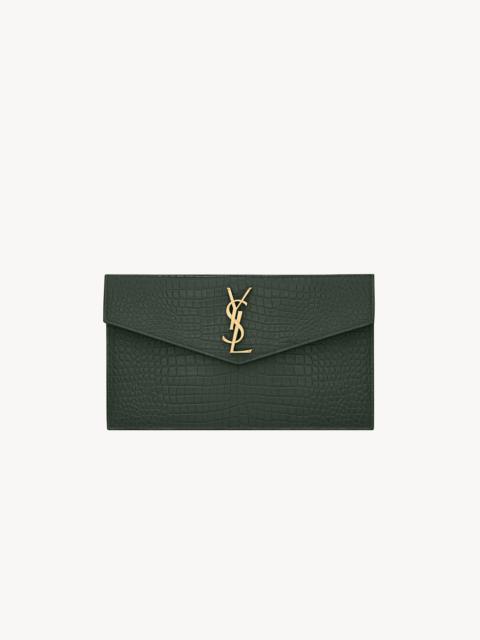 SAINT LAURENT UPTOWN POUCH IN CROCODILE-EMBOSSED SHINY LEATHER