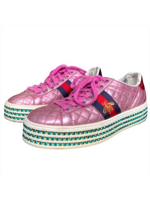 Gucci Swarovski crystal embellished pink platform ace sneaker 37.5