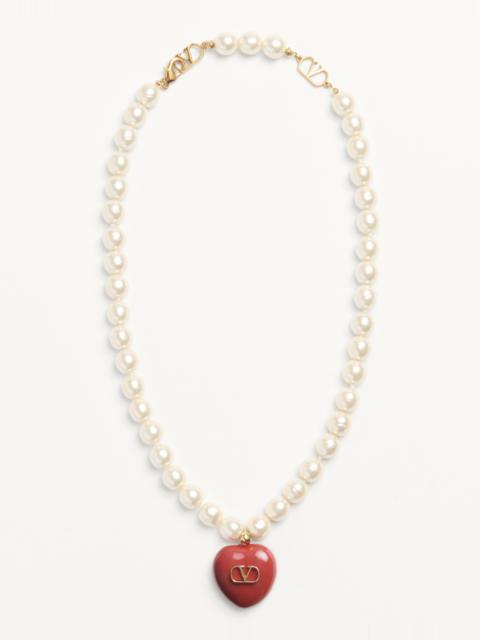 Valentino COEUR ROYAL NECKLACE IN METAL, ENAMEL AND BEADS