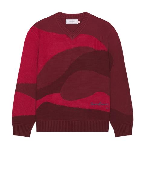 House of Sunny The Red Landscape Oversized V-Neck Sweater