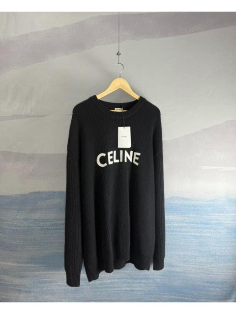 CELINE Celine Black Wool Sweater with Large Logo and Plain Knit