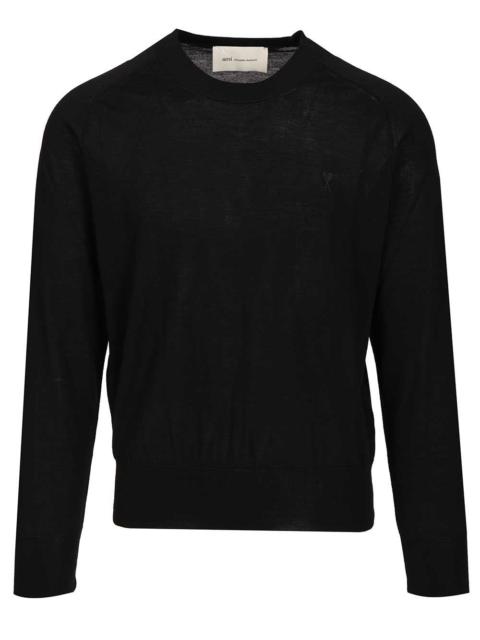 AMI Paris Ami Men Quota -Crewneck Sweater With Contrasted Ami De Coeur Exrafine Merino Wool