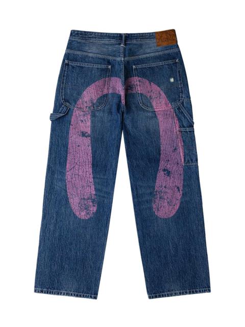 EVISU Washed and Distressed Daicock Print Relax Fit Jeans
