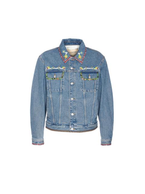 Valentino Valentino Garavani Men Beaded Embroidery And Printed Edges Denim Jacket