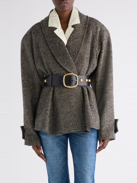 Chloé Chloé Wool Blend Herringbone Peplum Jacket in Beige