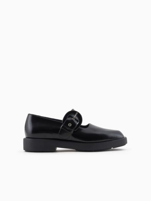 EMPORIO ARMANI Brushed leather ballerinas with strap