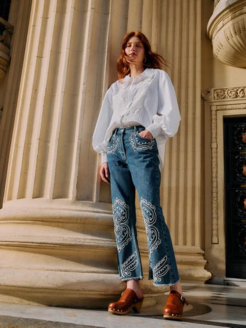 FARM RIO Denim Cornely Embroidered Cropped Pants