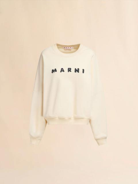 Marni IVORY COTTON CREWNECK T-SHIRT WITH PRINTED MARNI LOGO