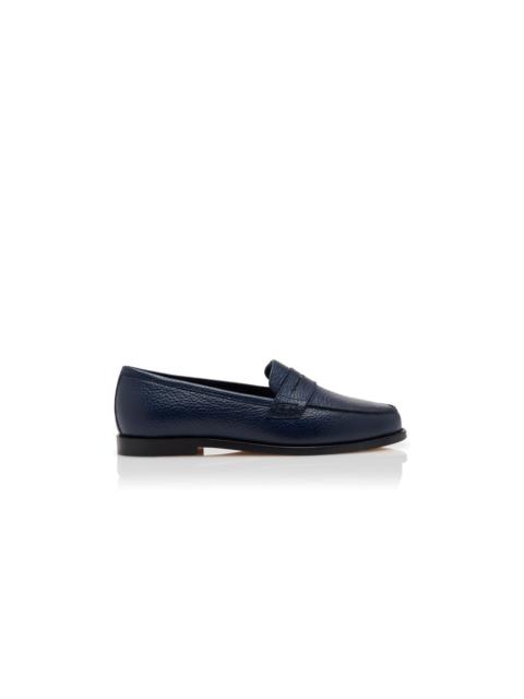 Manolo Blahnik Dark Blue Calf Leather Penny Loafers