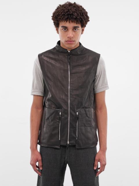 M.A+ Black Leather 6-Pocket Zip Vest