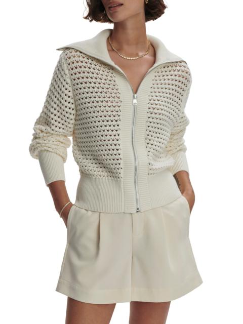 VARLEY Varley Eloise Open Stitch Cotton Zip-Up Cardigan in Egret at Nordstrom