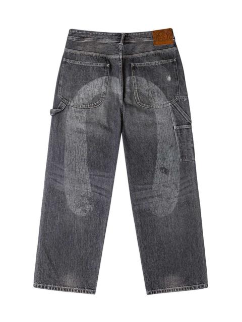 EVISU Washed and Distressed Daicock Print Relax Fit Jeans
