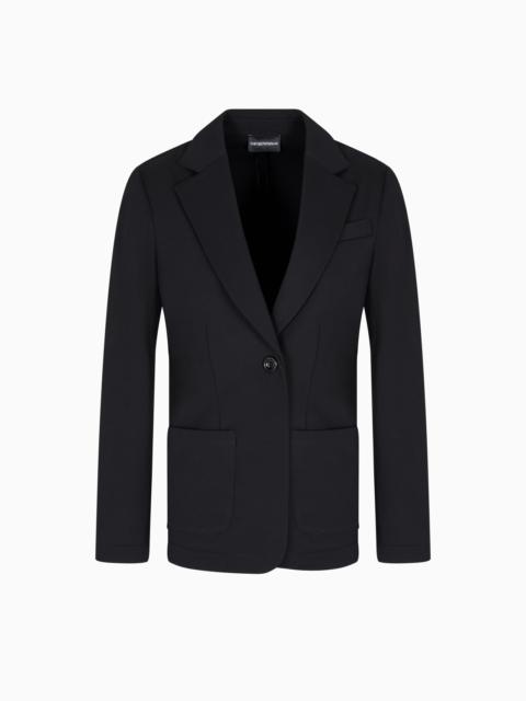EMPORIO ARMANI TRAVEL ESSENTIALS CAPSULE COLLECTION SINGLE-BREASTED BLAZER IN INTERLOCK JERSEY