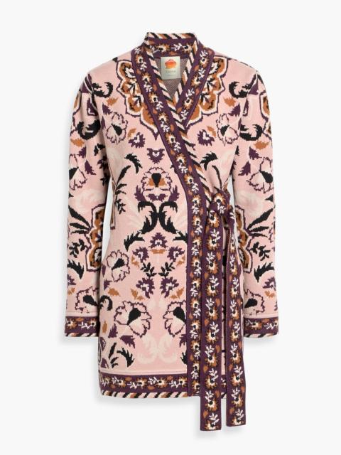FARM RIO Jacquard-knit mini wrap dress