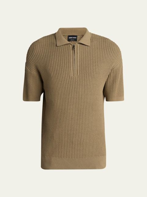 GIORGIO ARMANI Men's Textured Knit Short-Sleeve Quarter-Zip Polo Sweater