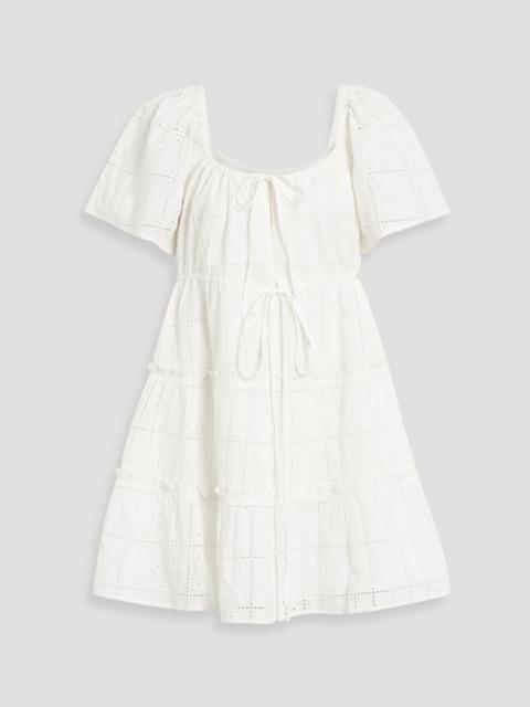 GANNI Gathered broderie anglaise cotton mini dress