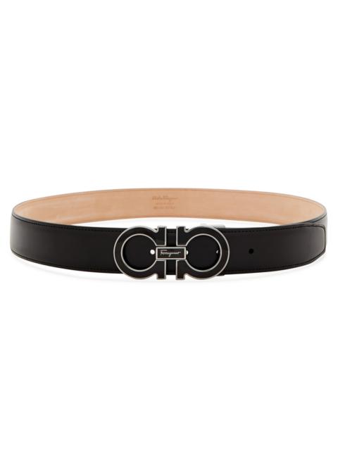FERRAGAMO Gancio black leather belt