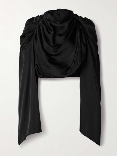 Claudette cropped draped charmeuse top Black