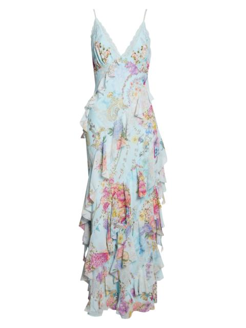 CAMILLA Camilla Floral Ruffle Silk Slipdress in Bazaar Blooms at Nordstrom